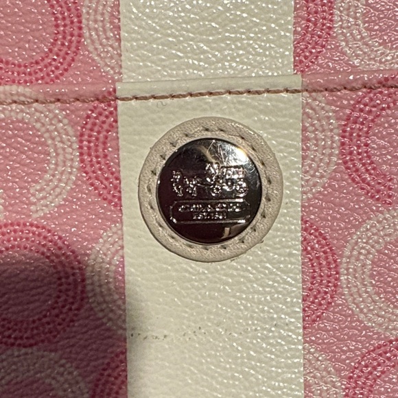 Coach Signature Pink and White Wristlet - Picture 2 of 5